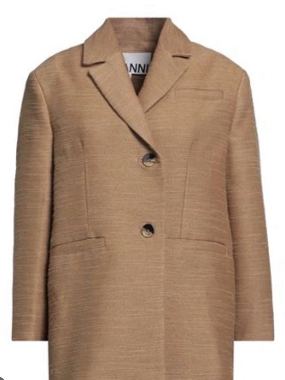 GANNI Brown Slub Linen Oversized Blazer In Petrified Oak